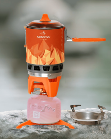 WILD-WIND Star X3 Outdoor Camping and Backpacking Stove Cooking System ( 0.8 Liter ) Portable Camping Stove with Piezo Ignition POT Support-Black