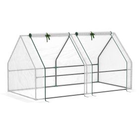 Outsunny Portable Mini Greenhouse, Outdoor Garden with Large Zipper Doors and Water/UV PE Cover, 6' x 3' x 3', White