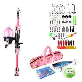 Kids Fishing Pole Set Fishing Starter Kit Telescopic Fishing Rod and Reel Combo Kit with Tackle Box 56Pcs Fishing Lures for Boys Girls (Color: pink, Pole Length: 1.2m/4ft)