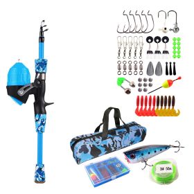 Kids Fishing Pole Set Fishing Starter Kit Telescopic Fishing Rod and Reel Combo Kit with Tackle Box 56Pcs Fishing Lures for Boys Girls (Color: N-Blue, Pole Length: 1.2m/4ft)