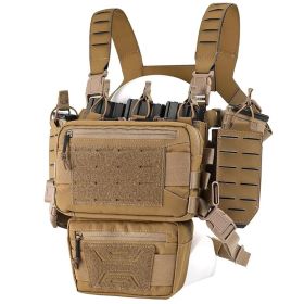 Chest Rig Molle Modular Micro Fight Chest Rigs Adjustable&Detachable with 5.56/7.62 Magazine Pouch (Color: Brown)